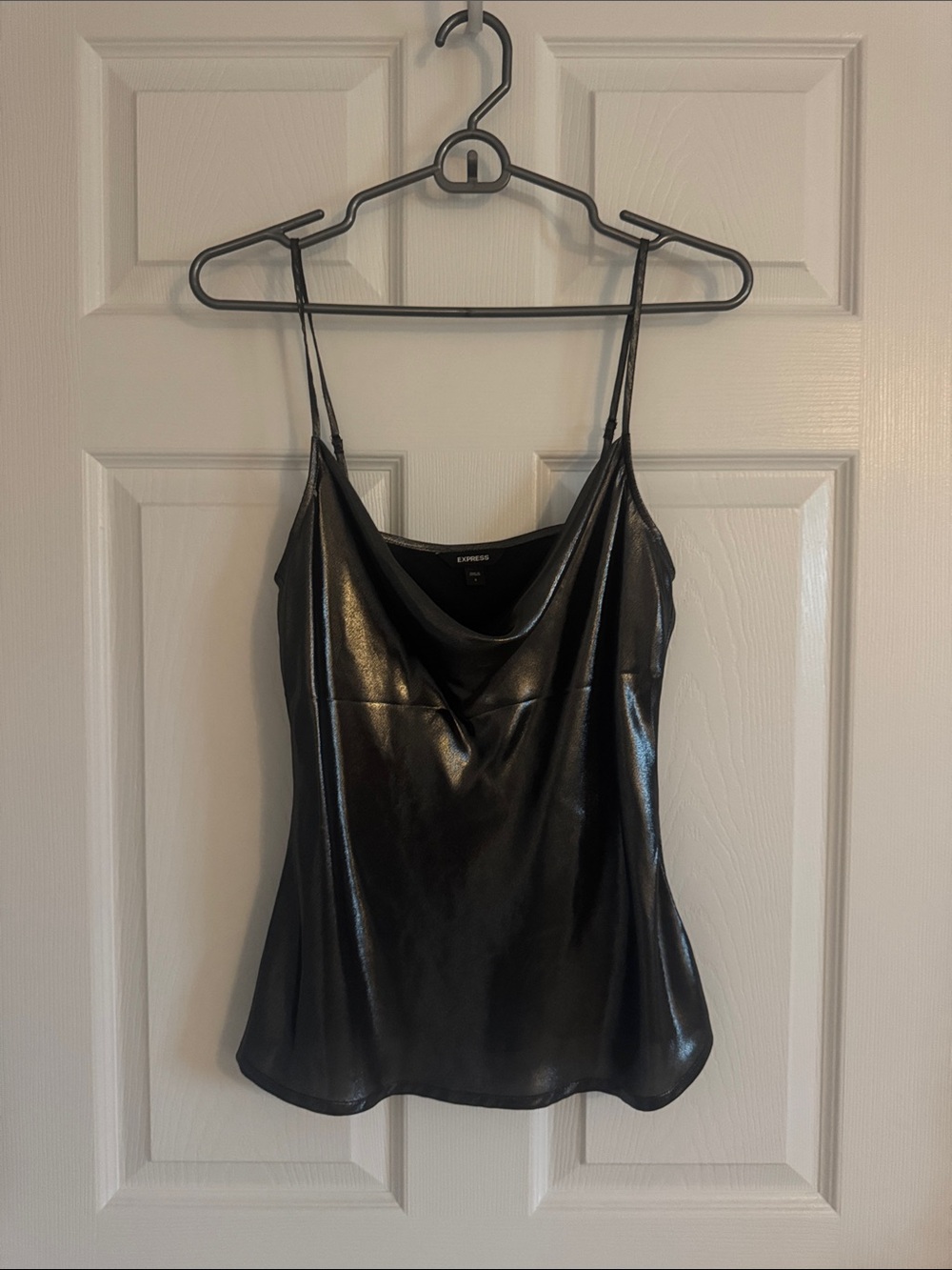 Express Black Shiny Cowl Neck Satin-Effect Camisole